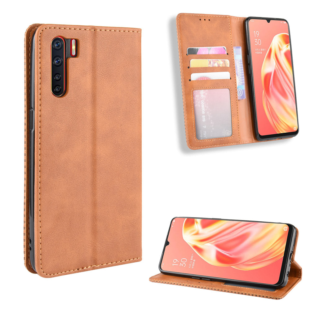 Vintage Style Magnetic Leather Wallet Phone Cover for OPPO A91/F15