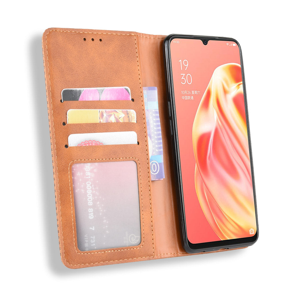 Vintage Style Magnetic Leather Wallet Phone Cover for OPPO A91/F15