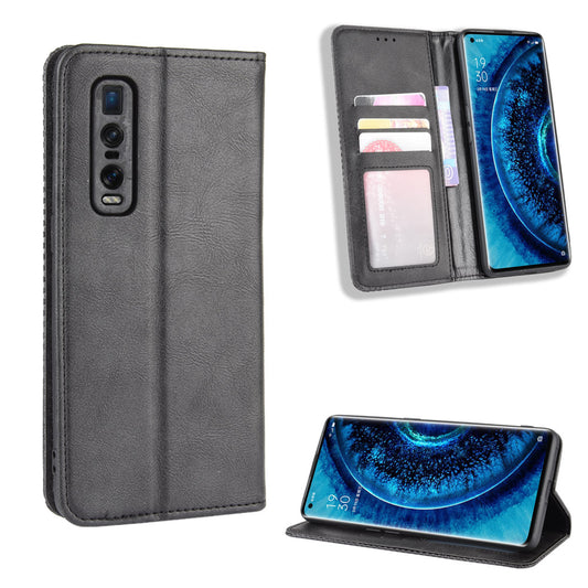 Vintage Style Leather Wallet Case for Oppo Find X2 Pro