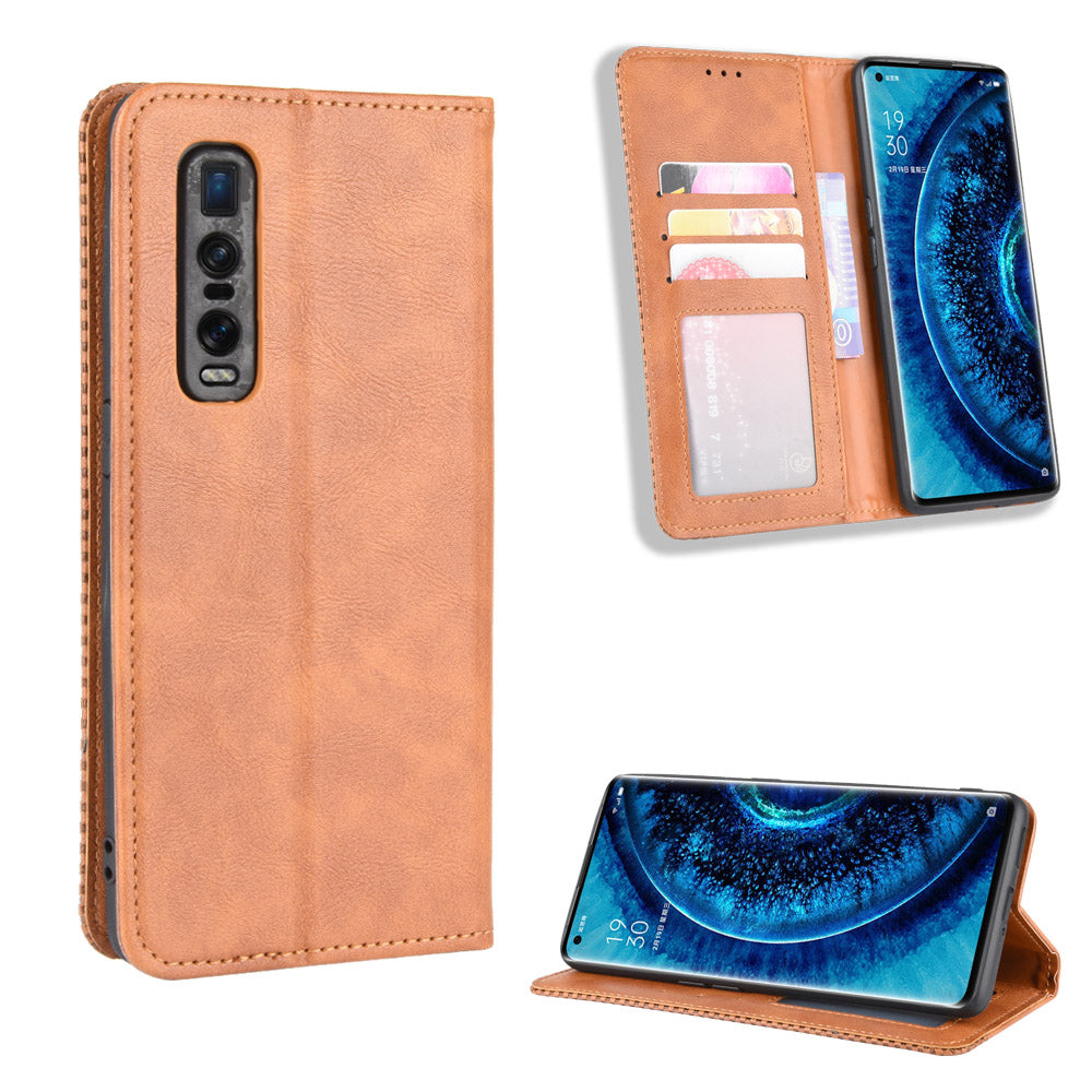 Vintage Style Leather Wallet Case for Oppo Find X2 Pro