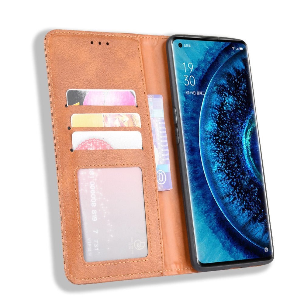 Vintage Style Leather Wallet Case for Oppo Find X2 Pro
