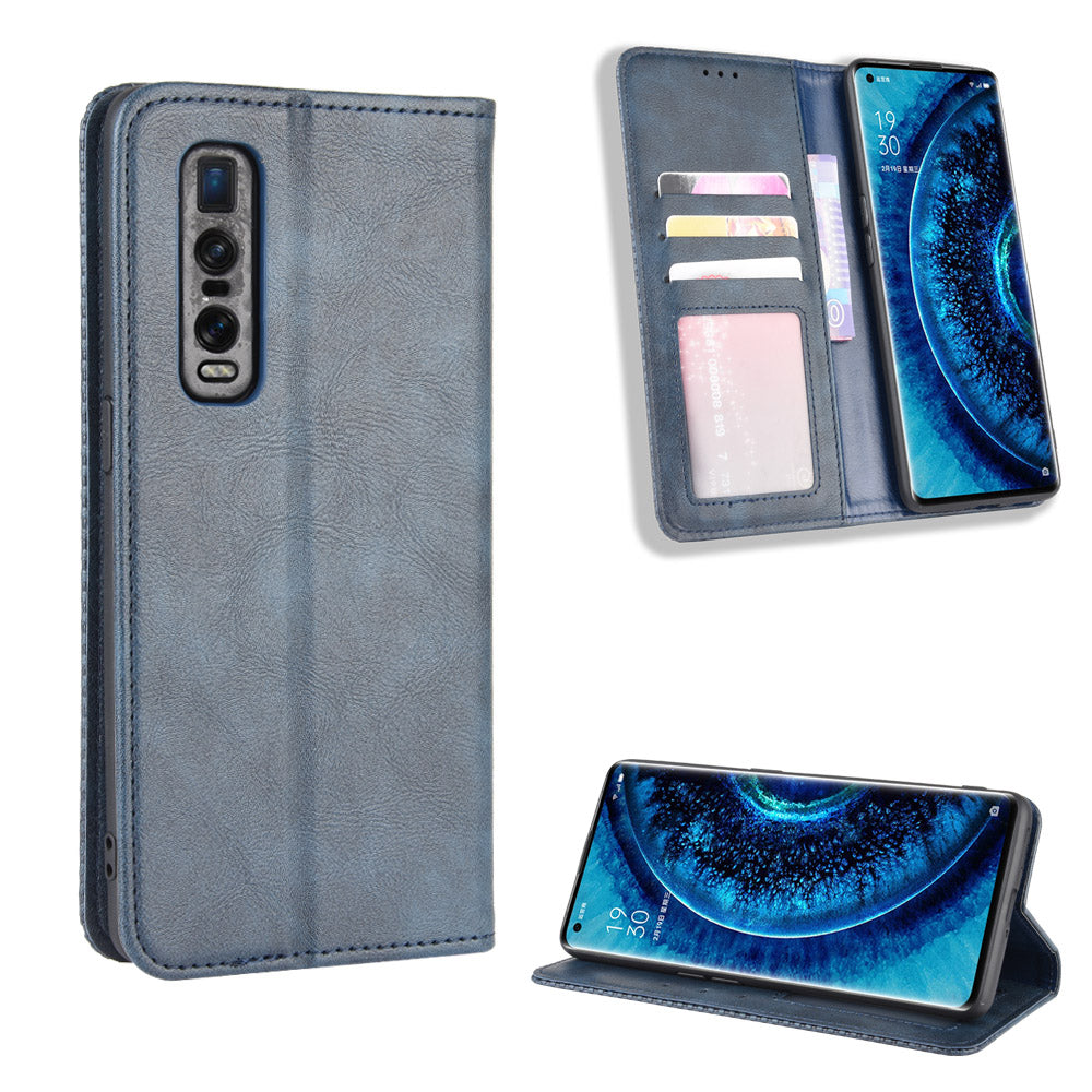 Vintage Style Leather Wallet Case for Oppo Find X2 Pro