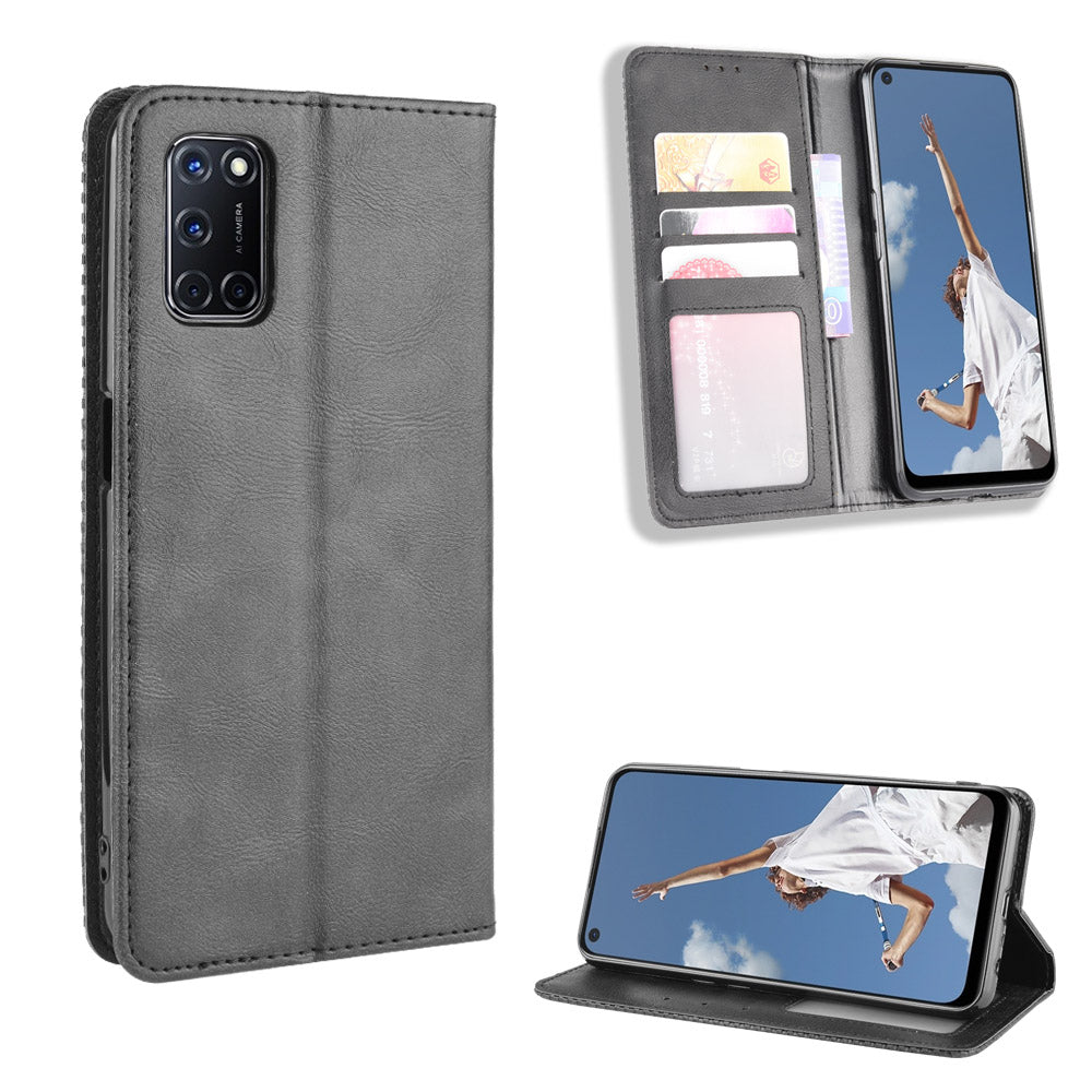 Auto-absorbed Retro PU Leather Wallet Phone Shell for OPPO A52/A72/A92