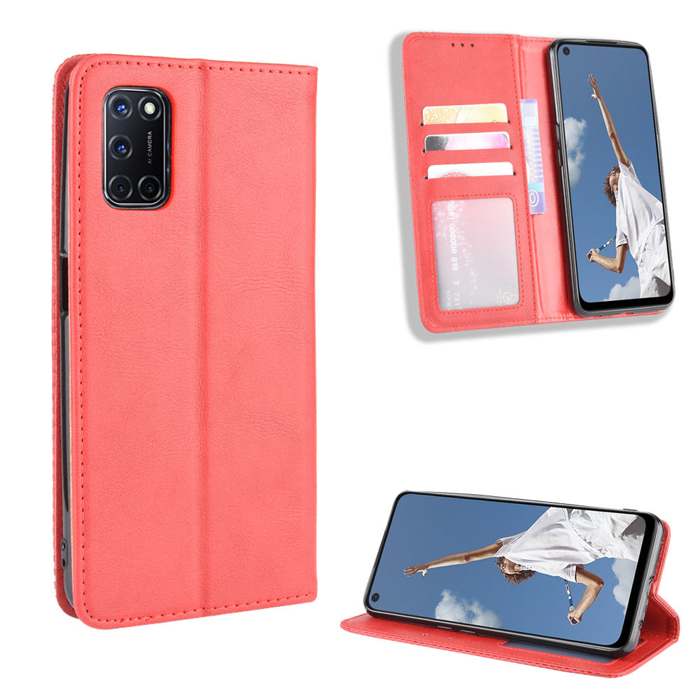 Auto-absorbed Retro PU Leather Wallet Phone Shell for OPPO A52/A72/A92