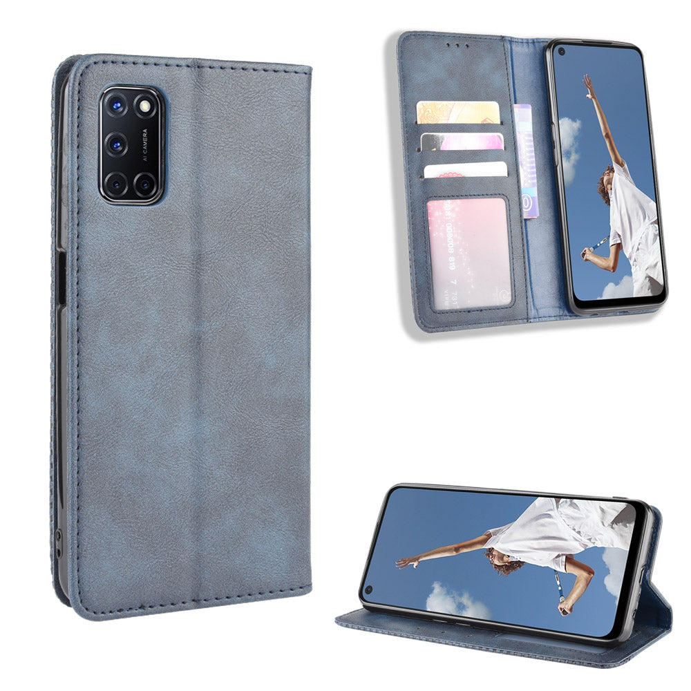 Auto-absorbed Retro PU Leather Wallet Phone Shell for OPPO A52/A72/A92