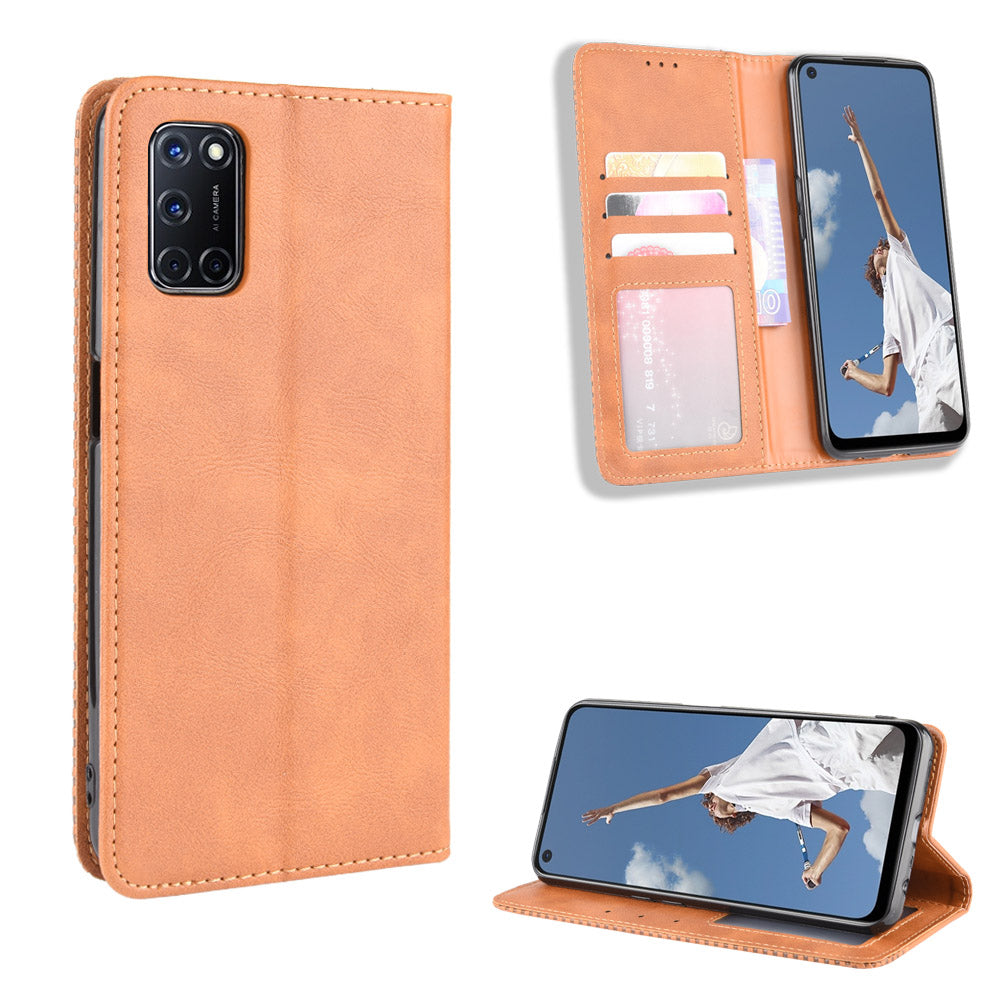 Auto-absorbed Retro PU Leather Wallet Phone Shell for OPPO A52/A72/A92