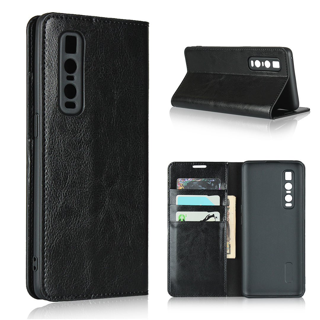 Crazy Horse Genuine Leather Wallet Stand Case for OPPO Find X2 Pro
