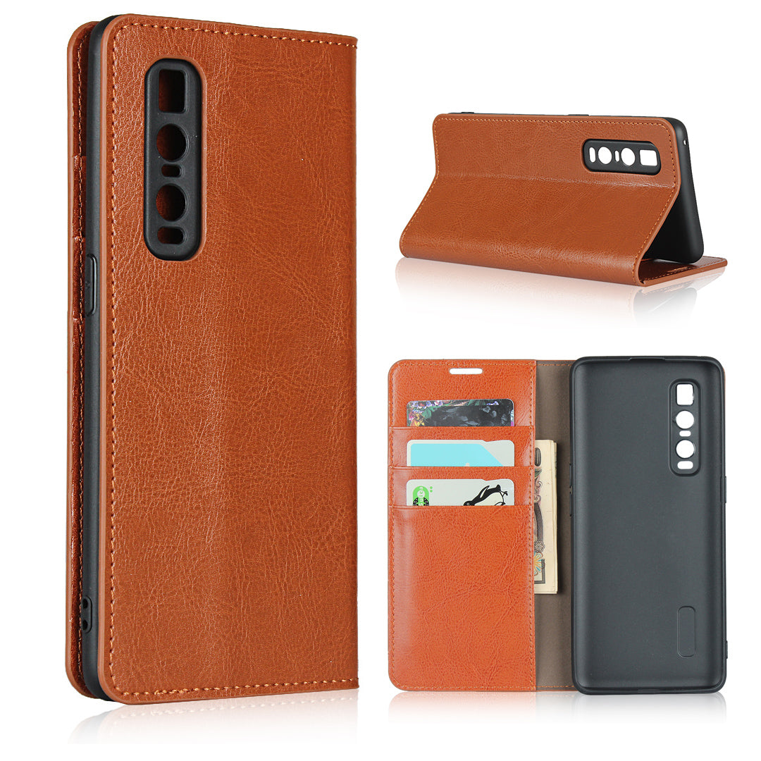 Crazy Horse Genuine Leather Wallet Stand Case for OPPO Find X2 Pro