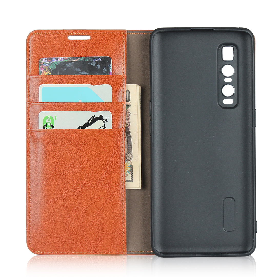 Crazy Horse Genuine Leather Wallet Stand Case for OPPO Find X2 Pro