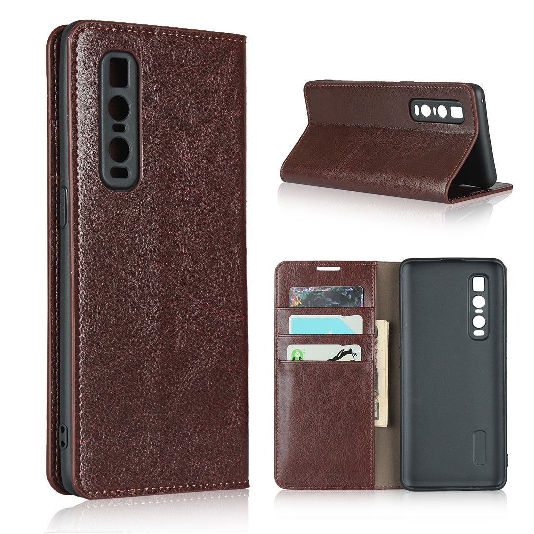 Crazy Horse Genuine Leather Wallet Stand Case for OPPO Find X2 Pro