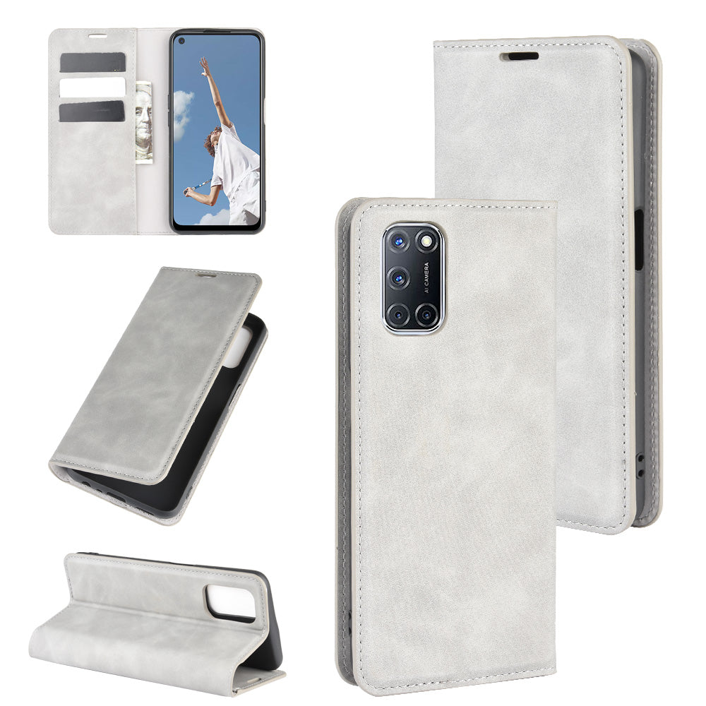 Silky Touch Stylish Auto-absorbed Flip Leather Wallet Stand Case for Oppo A52/A92/A72