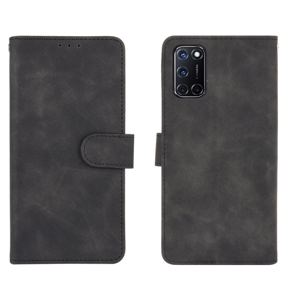 Skin-touch Wallet Stand Flip Leather Phone Cover for OPPO A52/A72/A92