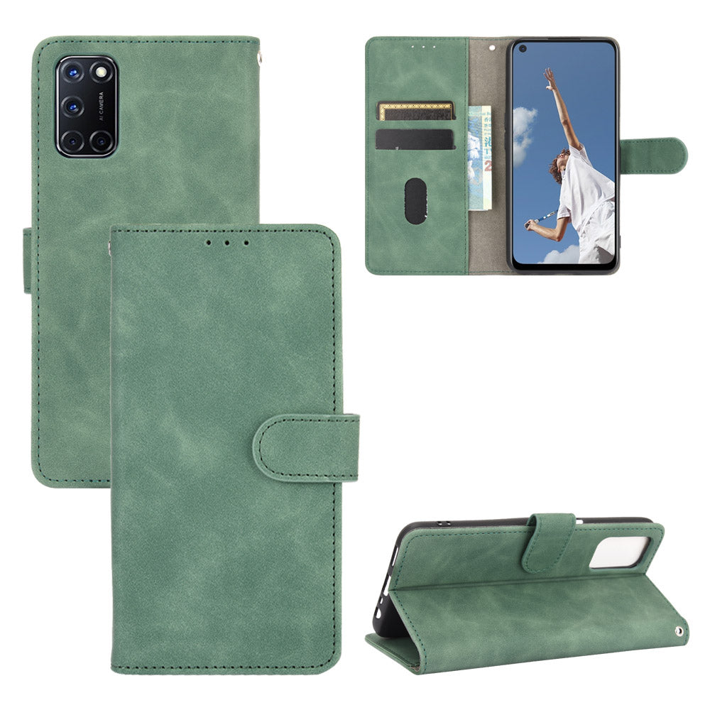 Skin-touch Wallet Stand Flip Leather Phone Cover for OPPO A52/A72/A92