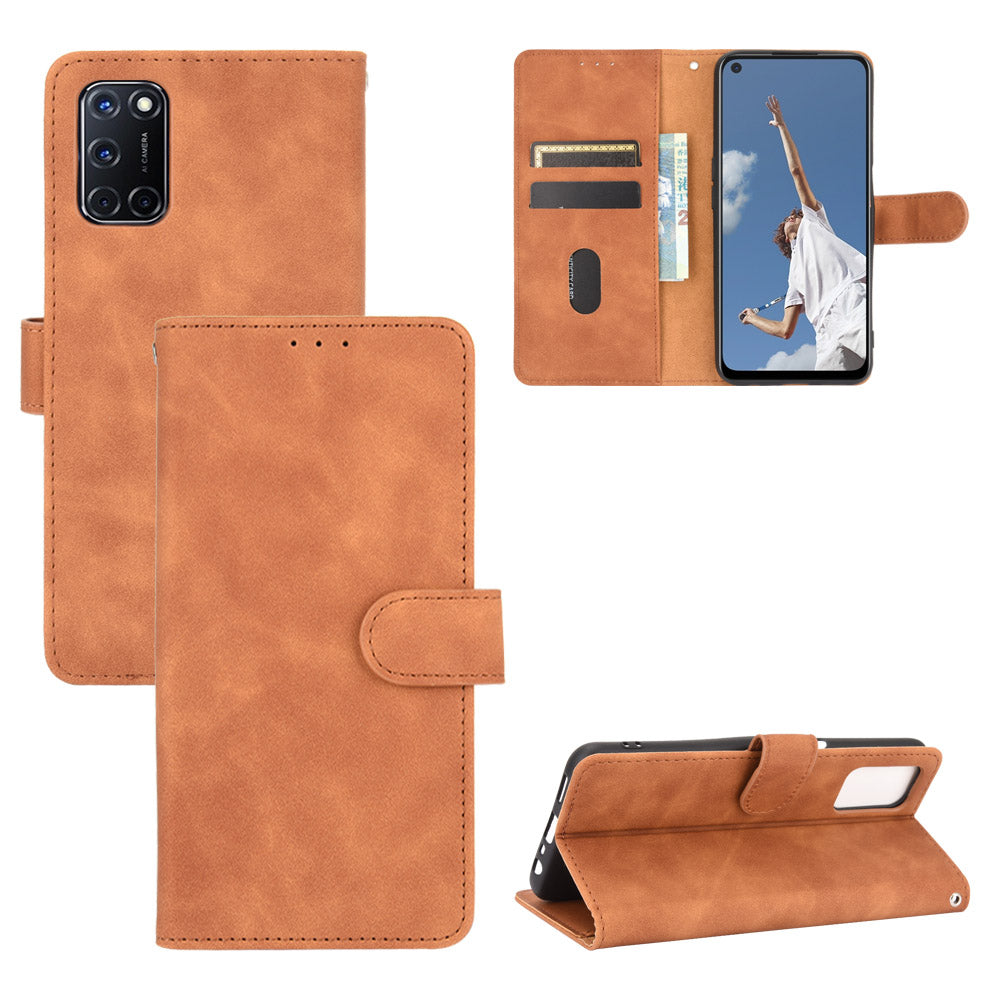Skin-touch Wallet Stand Flip Leather Phone Cover for OPPO A52/A72/A92
