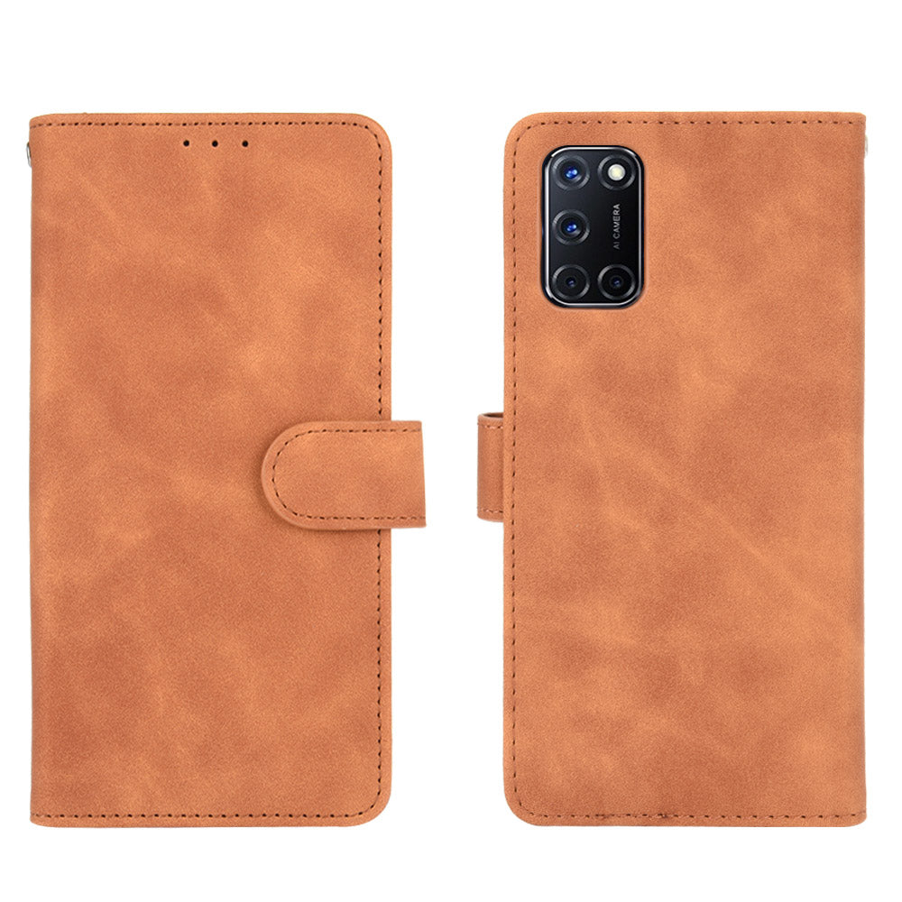 Skin-touch Wallet Stand Flip Leather Phone Cover for OPPO A52/A72/A92
