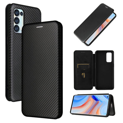 Full Coverage Auto-absorbed Carbon Fiber Leather Card Holder Cover Case for OPPO Reno 5 5G/Reno5 4G/Reno5 K/Find X3 Lite