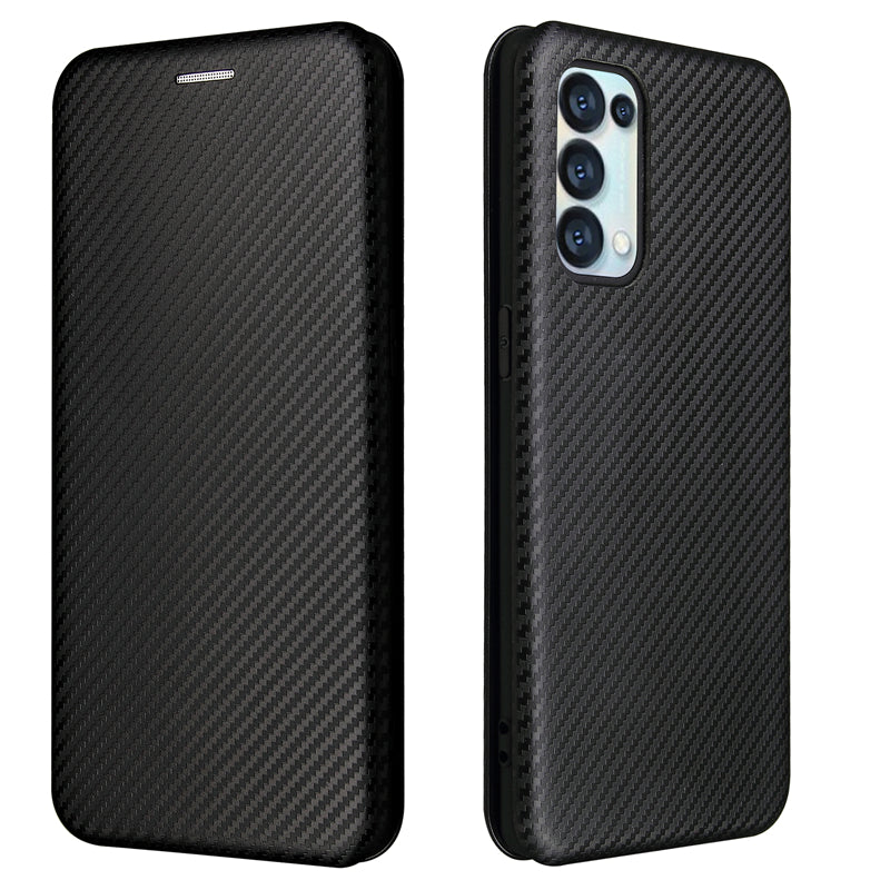 Full Coverage Auto-absorbed Carbon Fiber Leather Card Holder Cover Case for OPPO Reno 5 5G/Reno5 4G/Reno5 K/Find X3 Lite