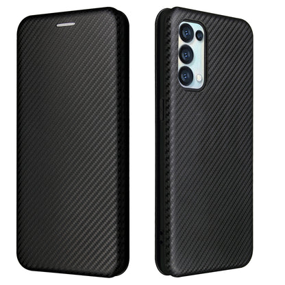 Full Coverage Auto-absorbed Carbon Fiber Leather Card Holder Cover Case for OPPO Reno 5 5G/Reno5 4G/Reno5 K/Find X3 Lite