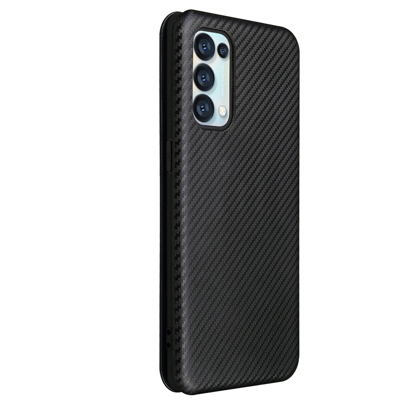 Full Coverage Auto-absorbed Carbon Fiber Leather Card Holder Cover Case for OPPO Reno 5 5G/Reno5 4G/Reno5 K/Find X3 Lite