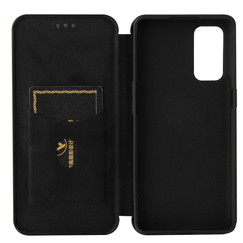 Full Coverage Auto-absorbed Carbon Fiber Leather Card Holder Cover Case for OPPO Reno 5 5G/Reno5 4G/Reno5 K/Find X3 Lite
