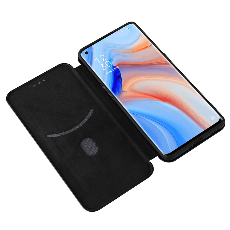 Full Coverage Auto-absorbed Carbon Fiber Leather Card Holder Cover Case for OPPO Reno 5 5G/Reno5 4G/Reno5 K/Find X3 Lite