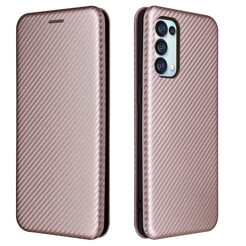 Full Coverage Auto-absorbed Carbon Fiber Leather Card Holder Cover Case for OPPO Reno 5 5G/Reno5 4G/Reno5 K/Find X3 Lite