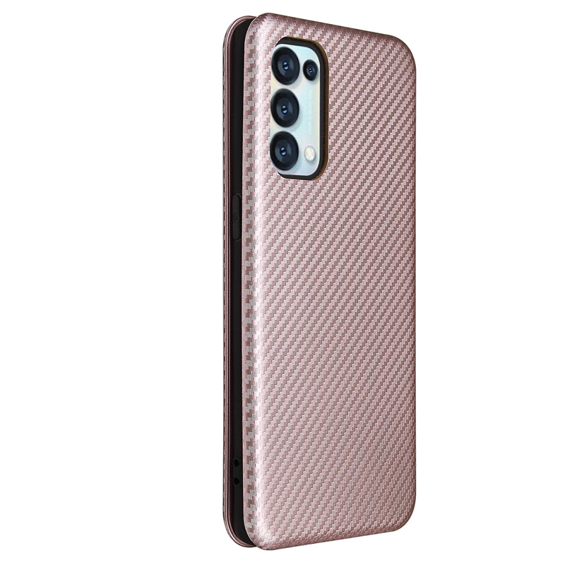 Full Coverage Auto-absorbed Carbon Fiber Leather Card Holder Cover Case for OPPO Reno 5 5G/Reno5 4G/Reno5 K/Find X3 Lite