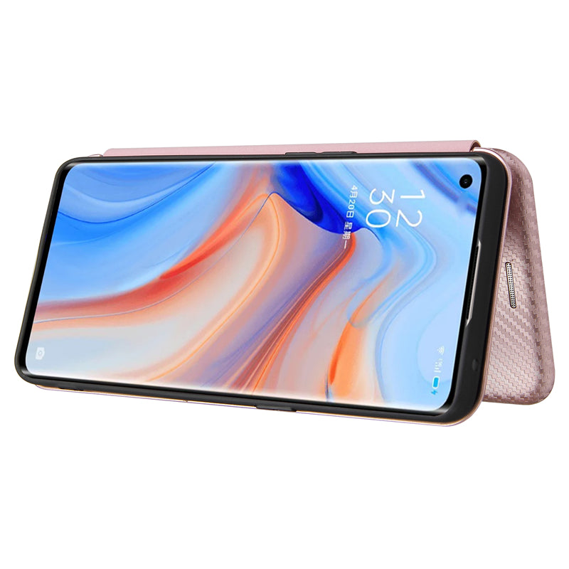 Full Coverage Auto-absorbed Carbon Fiber Leather Card Holder Cover Case for OPPO Reno 5 5G/Reno5 4G/Reno5 K/Find X3 Lite