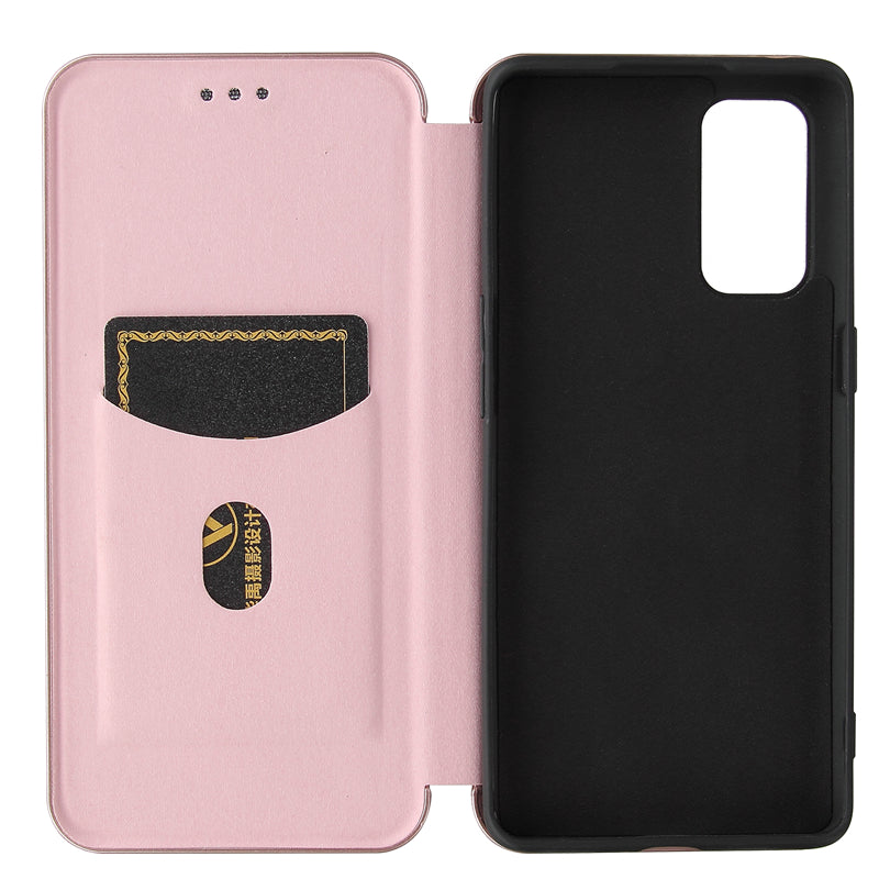 Full Coverage Auto-absorbed Carbon Fiber Leather Card Holder Cover Case for OPPO Reno 5 5G/Reno5 4G/Reno5 K/Find X3 Lite