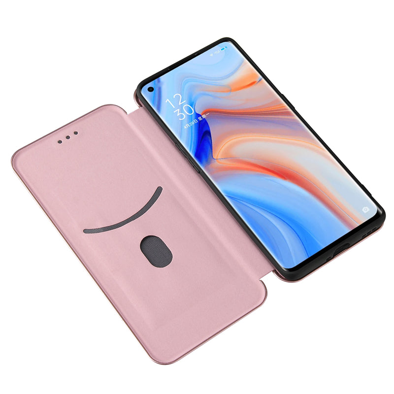 Full Coverage Auto-absorbed Carbon Fiber Leather Card Holder Cover Case for OPPO Reno 5 5G/Reno5 4G/Reno5 K/Find X3 Lite