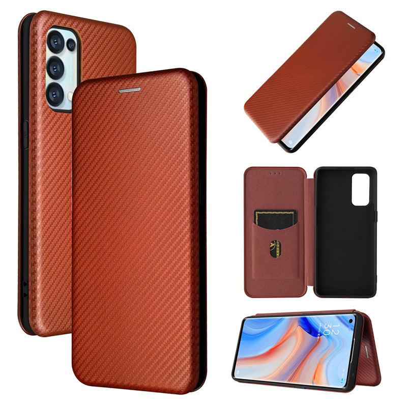 Full Coverage Auto-absorbed Carbon Fiber Leather Card Holder Cover Case for OPPO Reno 5 5G/Reno5 4G/Reno5 K/Find X3 Lite