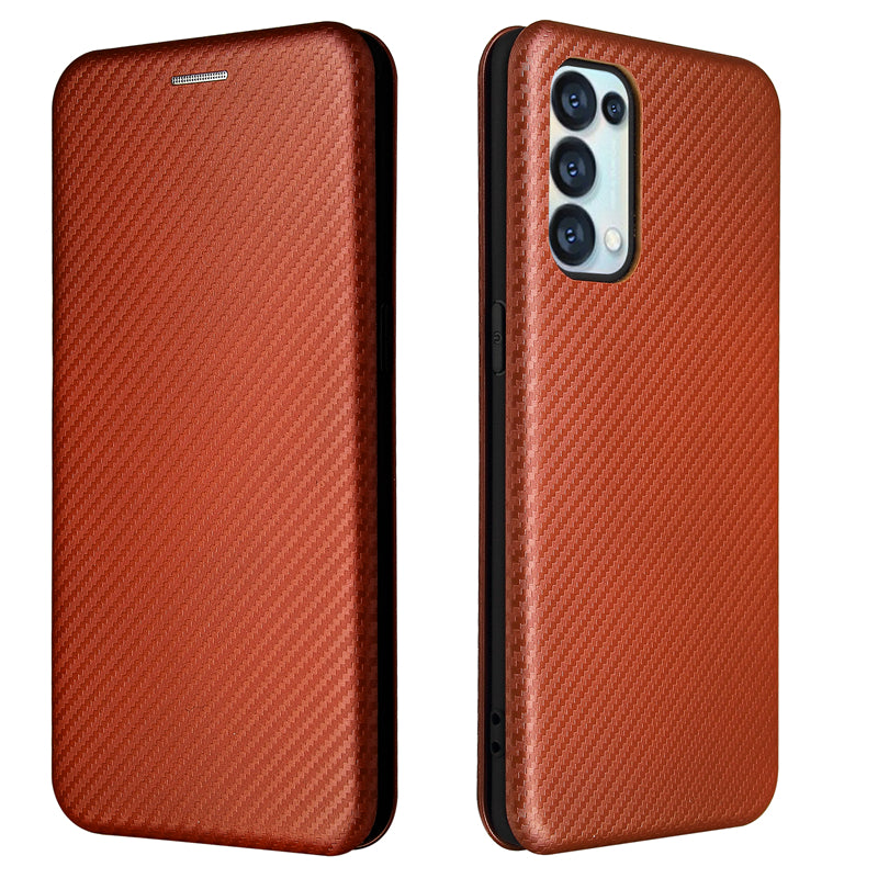 Full Coverage Auto-absorbed Carbon Fiber Leather Card Holder Cover Case for OPPO Reno 5 5G/Reno5 4G/Reno5 K/Find X3 Lite