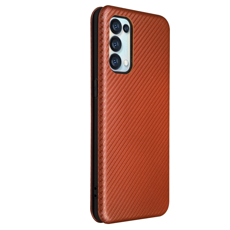 Full Coverage Auto-absorbed Carbon Fiber Leather Card Holder Cover Case for OPPO Reno 5 5G/Reno5 4G/Reno5 K/Find X3 Lite