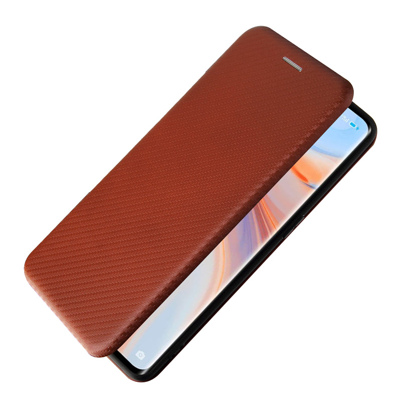 Full Coverage Auto-absorbed Carbon Fiber Leather Card Holder Cover Case for OPPO Reno 5 5G/Reno5 4G/Reno5 K/Find X3 Lite