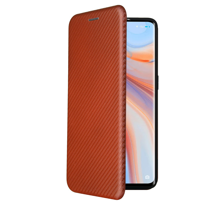 Full Coverage Auto-absorbed Carbon Fiber Leather Card Holder Cover Case for OPPO Reno 5 5G/Reno5 4G/Reno5 K/Find X3 Lite
