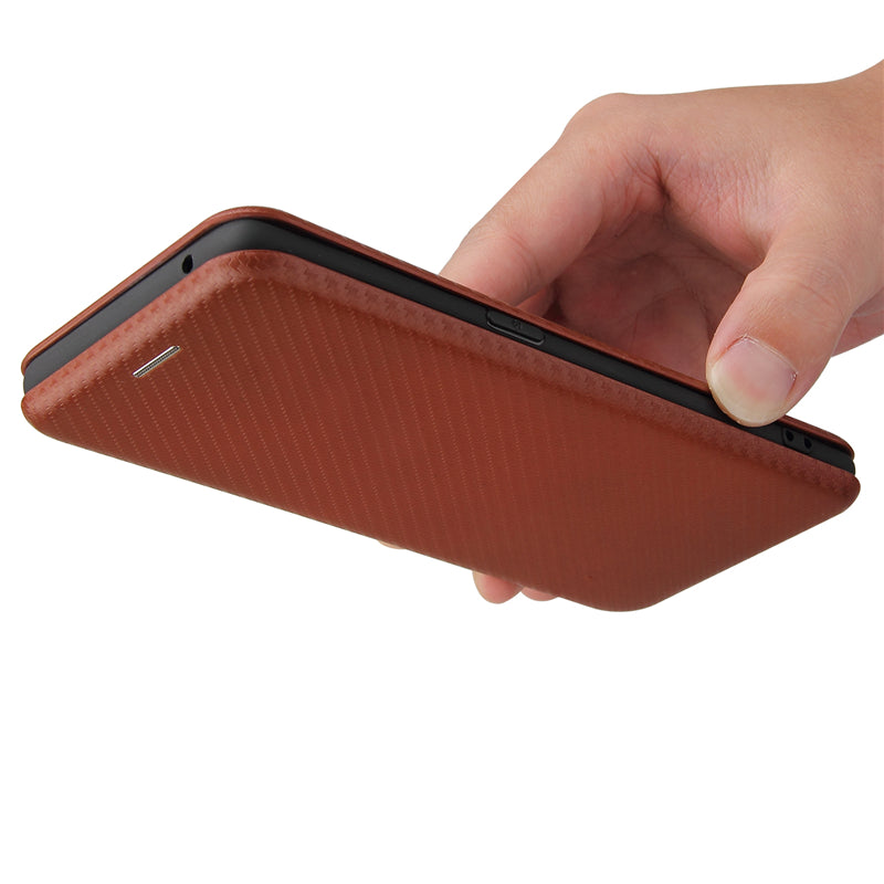 Full Coverage Auto-absorbed Carbon Fiber Leather Card Holder Cover Case for OPPO Reno 5 5G/Reno5 4G/Reno5 K/Find X3 Lite