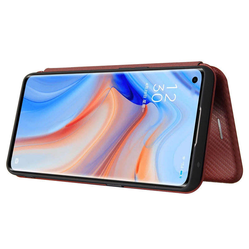 Full Coverage Auto-absorbed Carbon Fiber Leather Card Holder Cover Case for OPPO Reno 5 5G/Reno5 4G/Reno5 K/Find X3 Lite