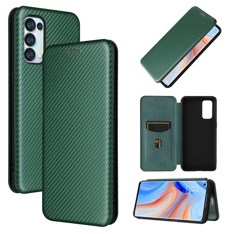 Full Coverage Auto-absorbed Carbon Fiber Leather Card Holder Cover Case for OPPO Reno 5 5G/Reno5 4G/Reno5 K/Find X3 Lite