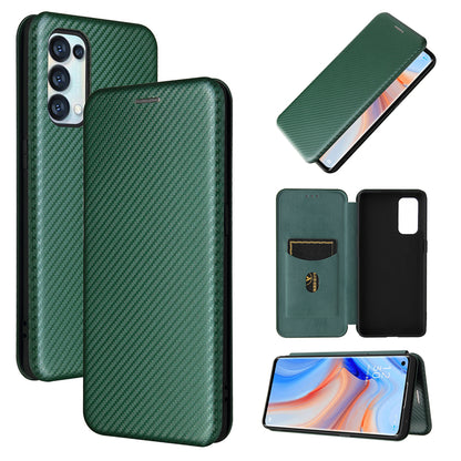 Full Coverage Auto-absorbed Carbon Fiber Leather Card Holder Cover Case for OPPO Reno 5 5G/Reno5 4G/Reno5 K/Find X3 Lite