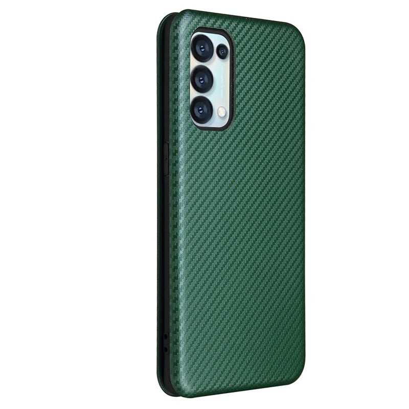 Full Coverage Auto-absorbed Carbon Fiber Leather Card Holder Cover Case for OPPO Reno 5 5G/Reno5 4G/Reno5 K/Find X3 Lite