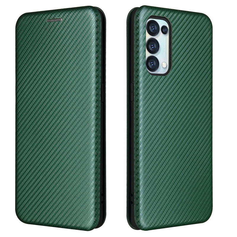 Full Coverage Auto-absorbed Carbon Fiber Leather Card Holder Cover Case for OPPO Reno 5 5G/Reno5 4G/Reno5 K/Find X3 Lite
