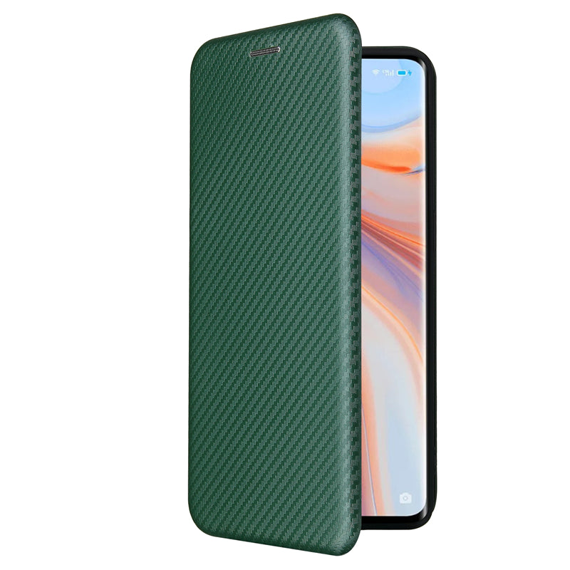 Full Coverage Auto-absorbed Carbon Fiber Leather Card Holder Cover Case for OPPO Reno 5 5G/Reno5 4G/Reno5 K/Find X3 Lite