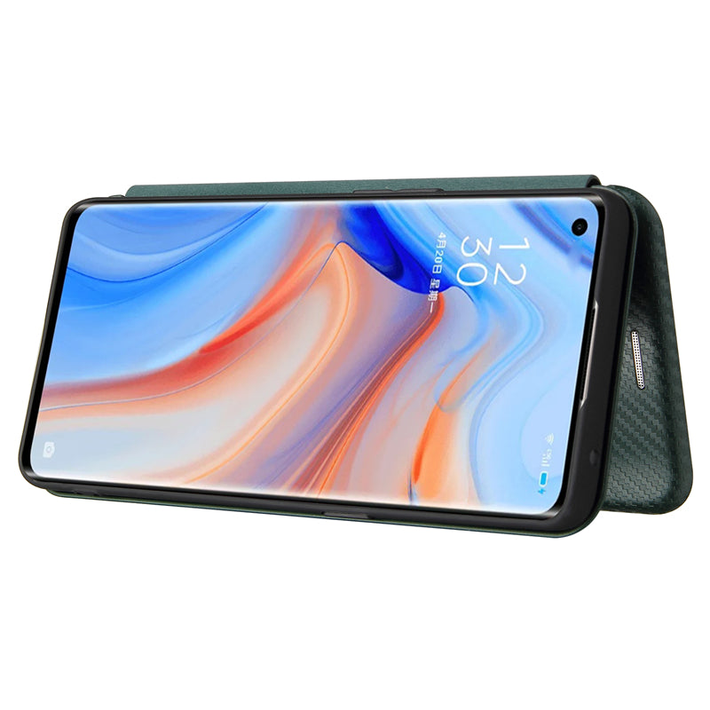 Full Coverage Auto-absorbed Carbon Fiber Leather Card Holder Cover Case for OPPO Reno 5 5G/Reno5 4G/Reno5 K/Find X3 Lite