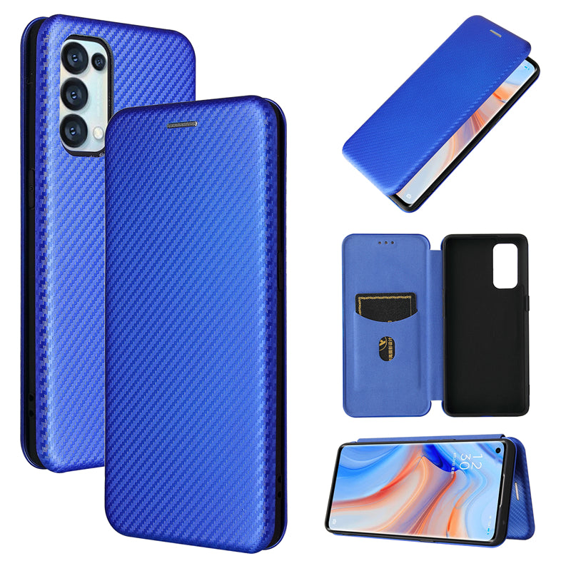 Full Coverage Auto-absorbed Carbon Fiber Leather Card Holder Cover Case for OPPO Reno 5 5G/Reno5 4G/Reno5 K/Find X3 Lite