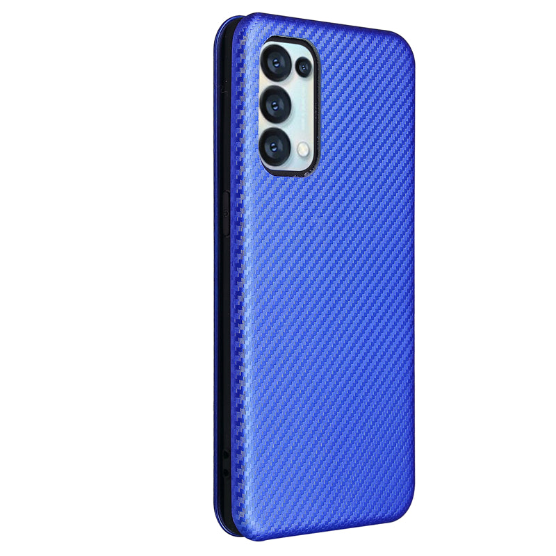 Full Coverage Auto-absorbed Carbon Fiber Leather Card Holder Cover Case for OPPO Reno 5 5G/Reno5 4G/Reno5 K/Find X3 Lite