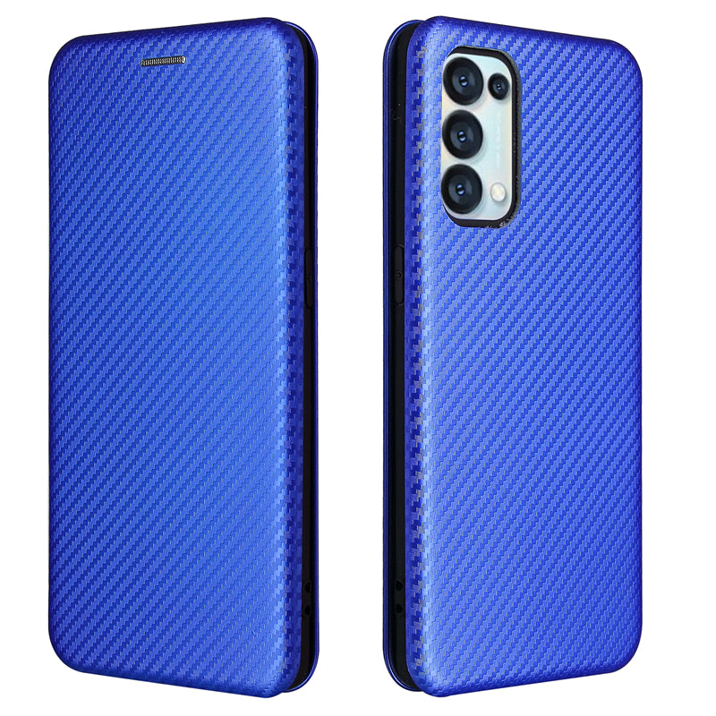 Full Coverage Auto-absorbed Carbon Fiber Leather Card Holder Cover Case for OPPO Reno 5 5G/Reno5 4G/Reno5 K/Find X3 Lite