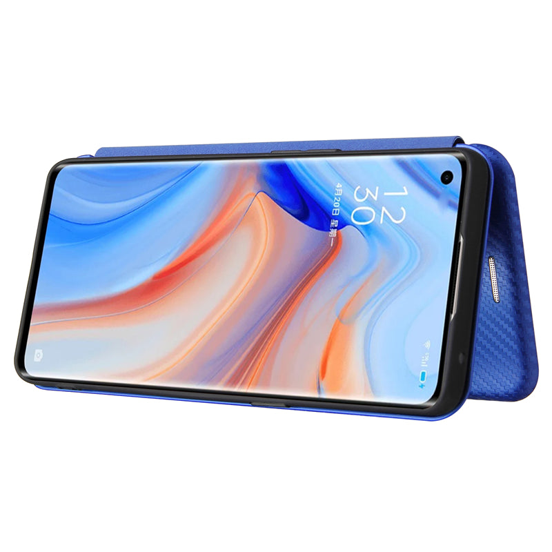 Full Coverage Auto-absorbed Carbon Fiber Leather Card Holder Cover Case for OPPO Reno 5 5G/Reno5 4G/Reno5 K/Find X3 Lite
