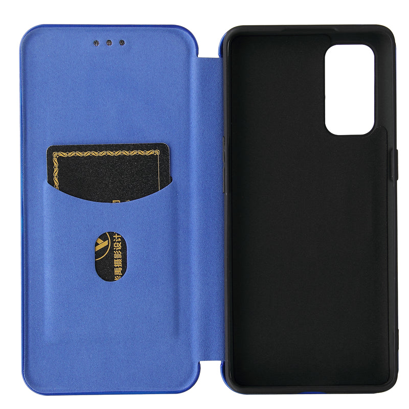 Full Coverage Auto-absorbed Carbon Fiber Leather Card Holder Cover Case for OPPO Reno 5 5G/Reno5 4G/Reno5 K/Find X3 Lite