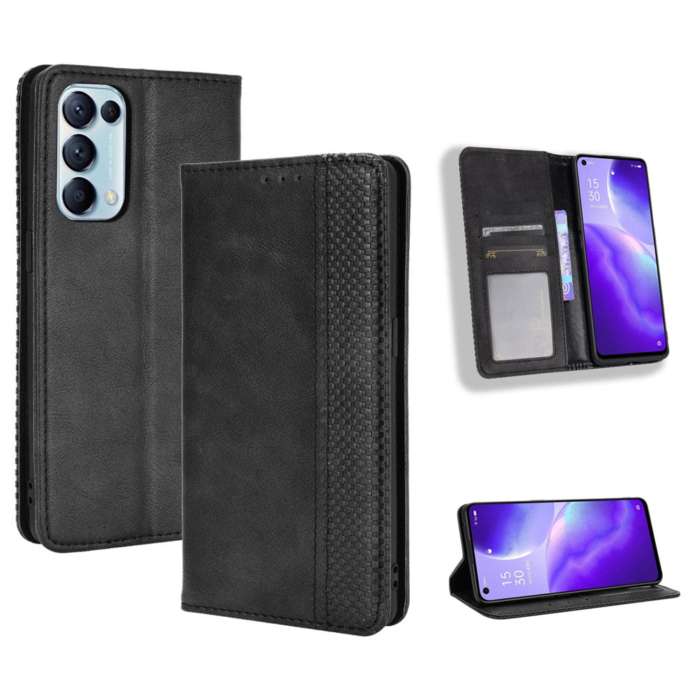 Retro Style Auto-absorbed Leather Wallet Stand Phone Shell Full Protection for Oppo Reno5 5G