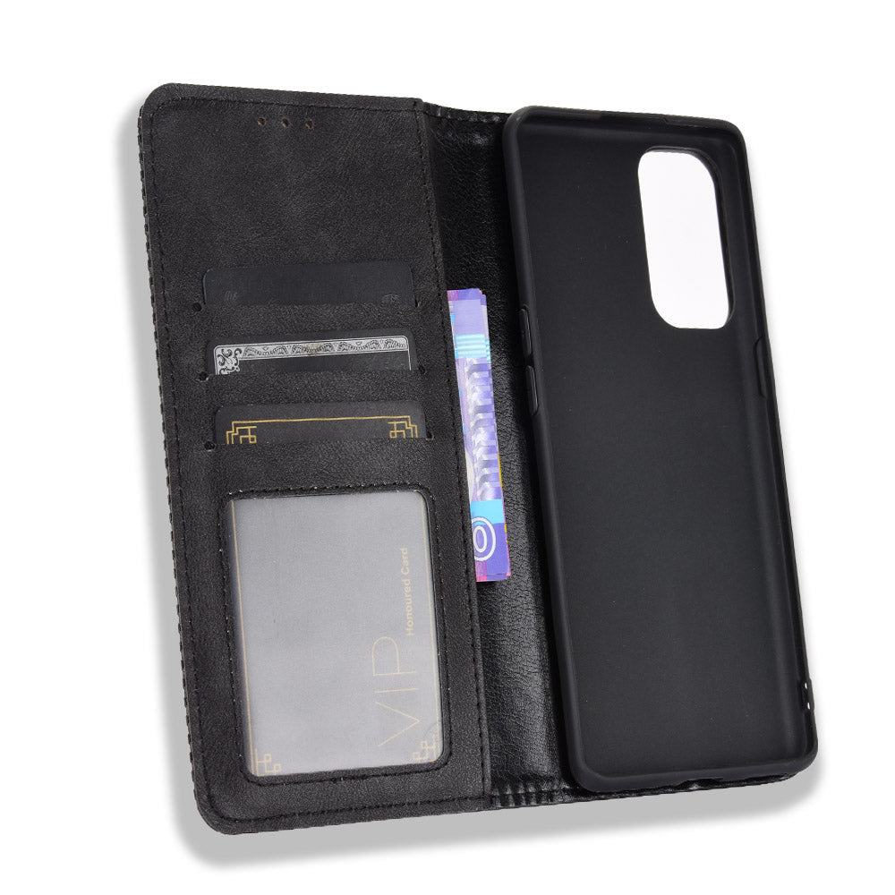 Retro Style Auto-absorbed Leather Wallet Stand Phone Shell Full Protection for Oppo Reno5 5G